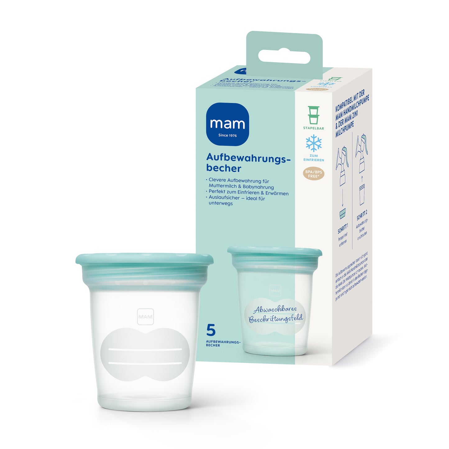 MAM 5er Aufbewahrungsbecher zum Einfrieren von Muttermilch & Babynahrung