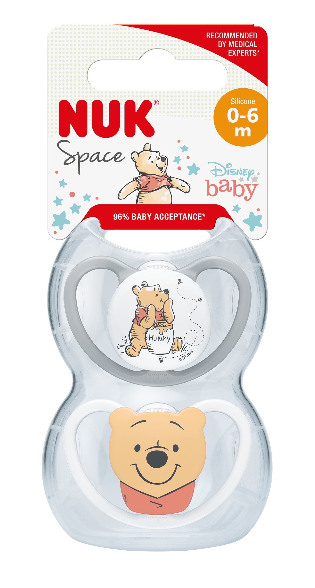 NUK Space Winnie Pooh Silikon Kieferform Schnuller inkl. Box