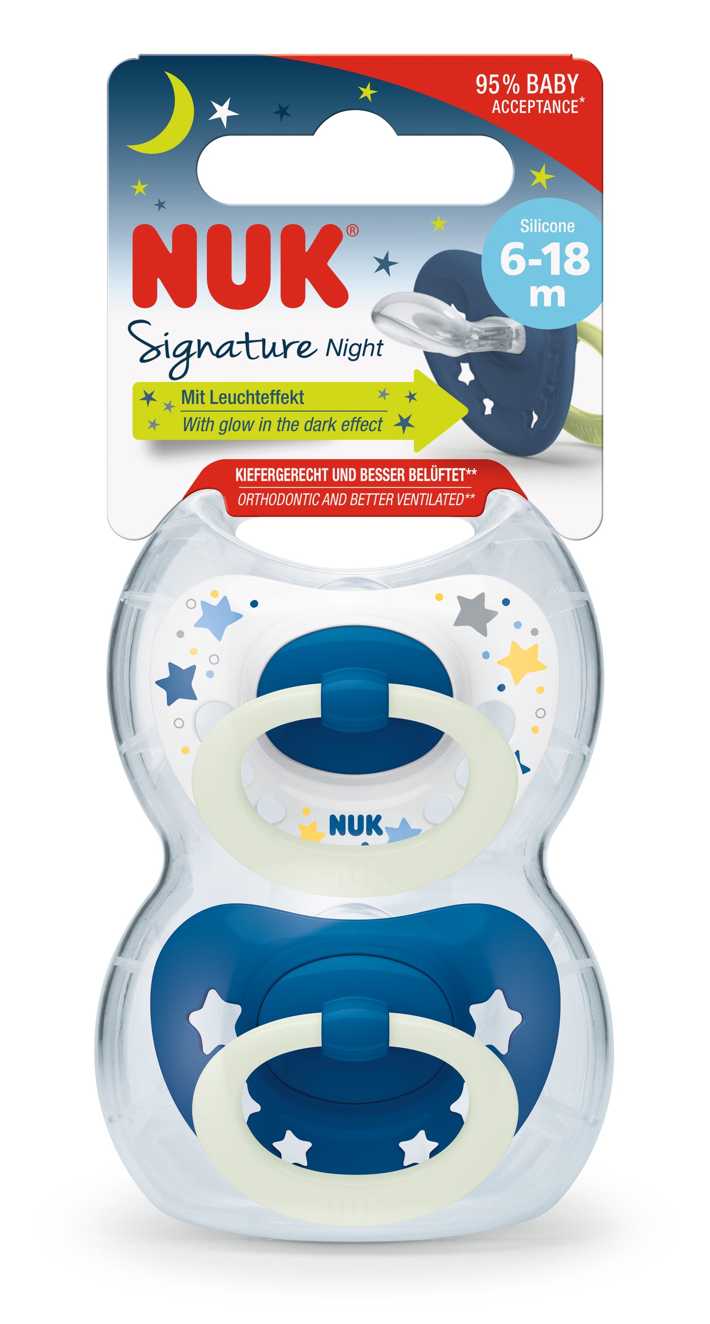 NUK Signature Night Baby Silikon Schnuller Nuckel in 2er Schnullerbox Transportbox