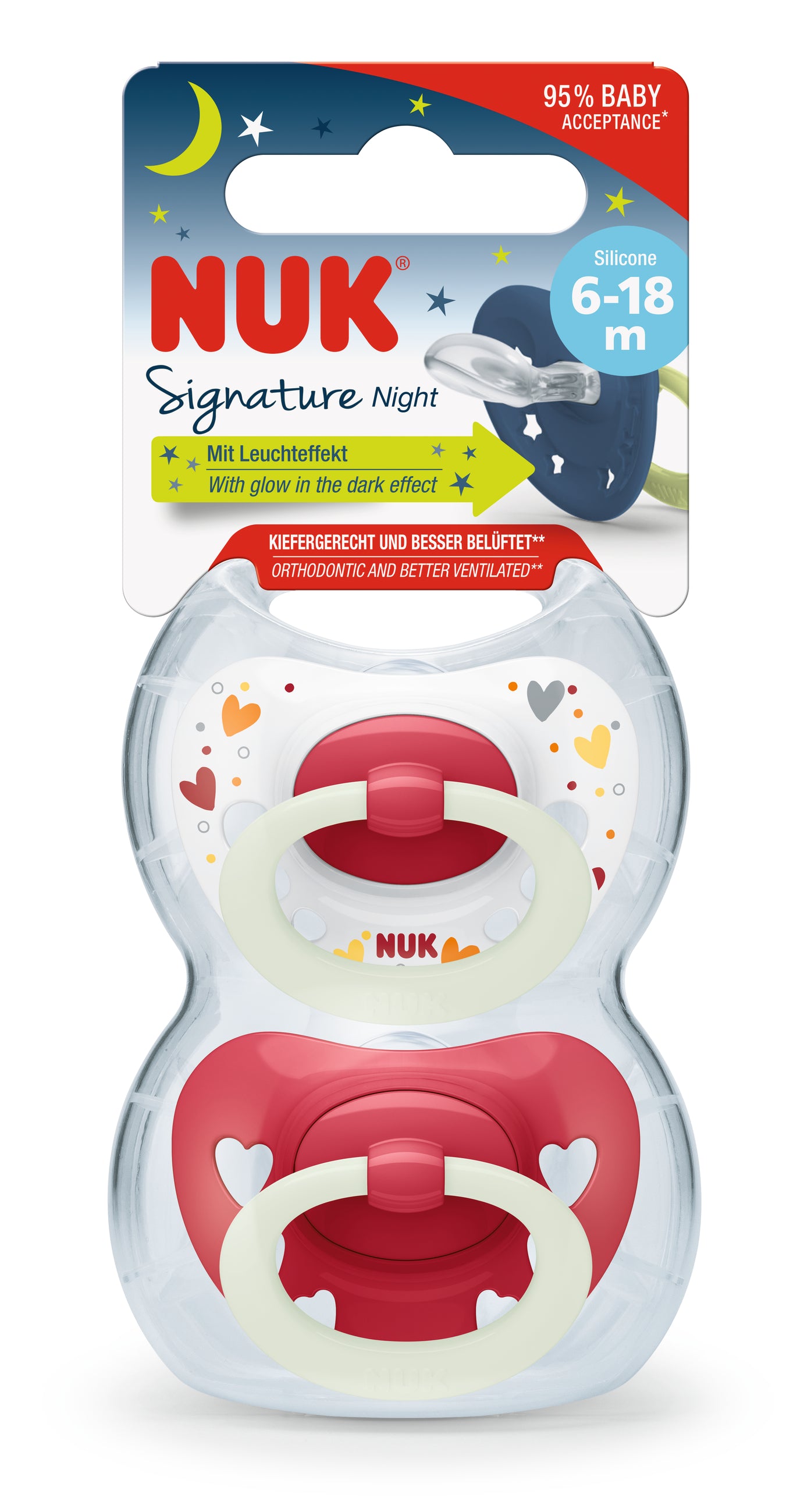 NUK Signature Night Baby Silikon Schnuller Nuckel in 2er Schnullerbox Transportbox