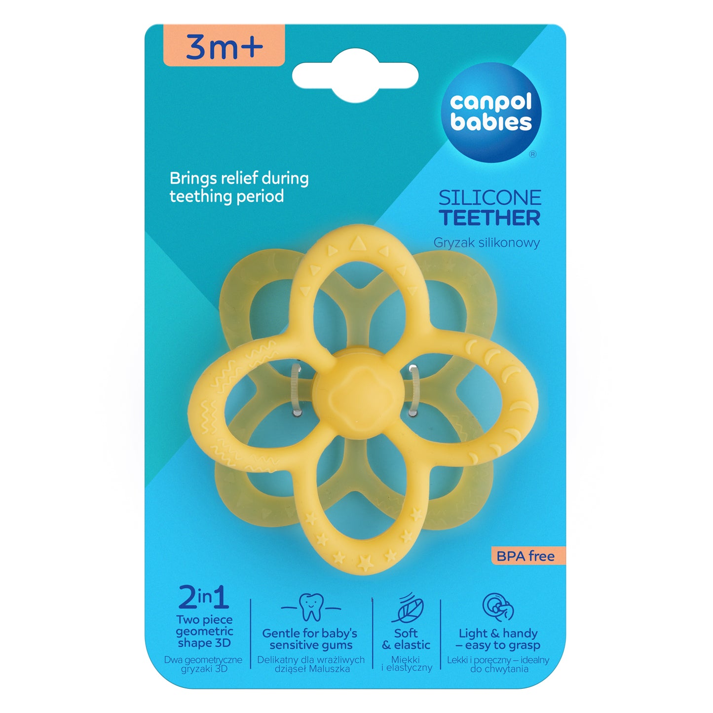 Canpol babies Sensory Silicon Beißring 2in1 Blume gelb 3m+