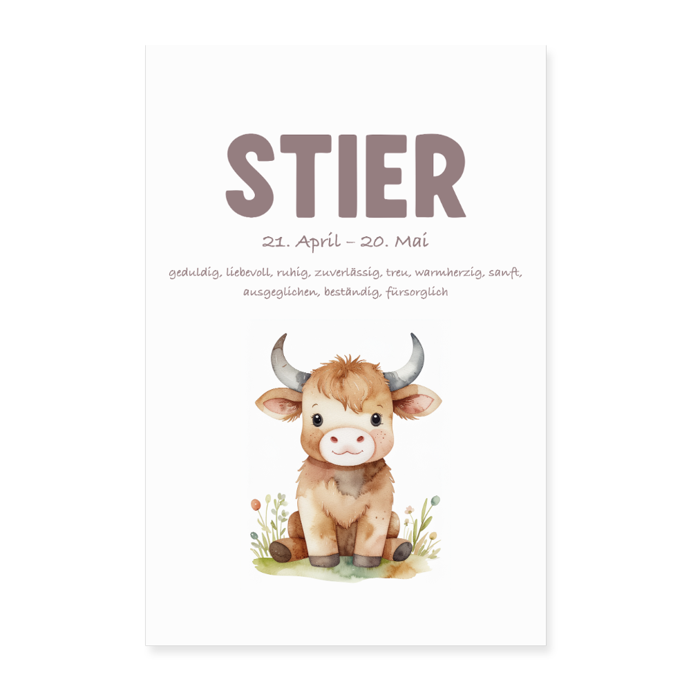 Baby Sternzeichen Poster Stier 40x60 cm - Weiß