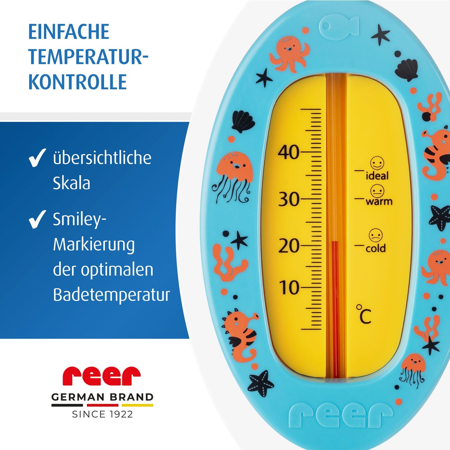 reer Baby Badethermometer mit großer Skala, Petrol Blau