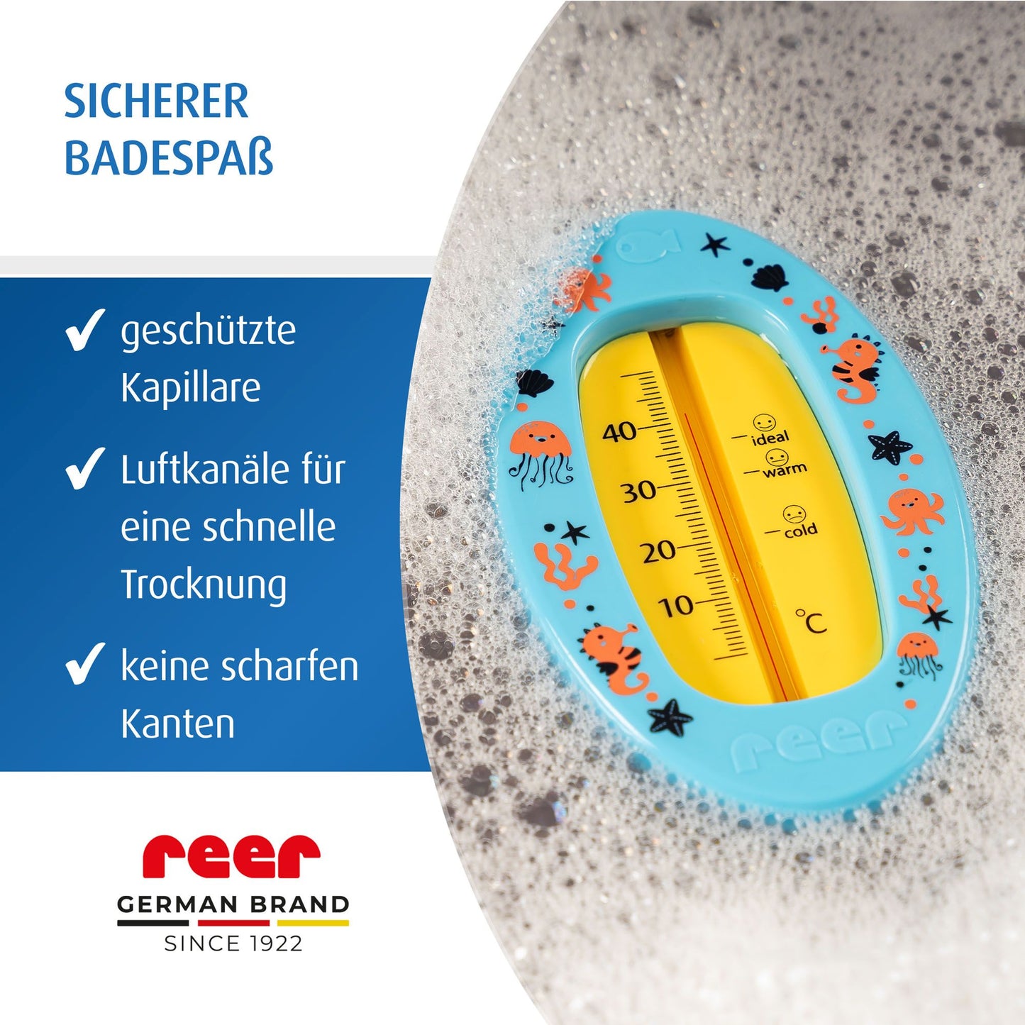 reer Baby Badethermometer mit großer Skala, Petrol Blau