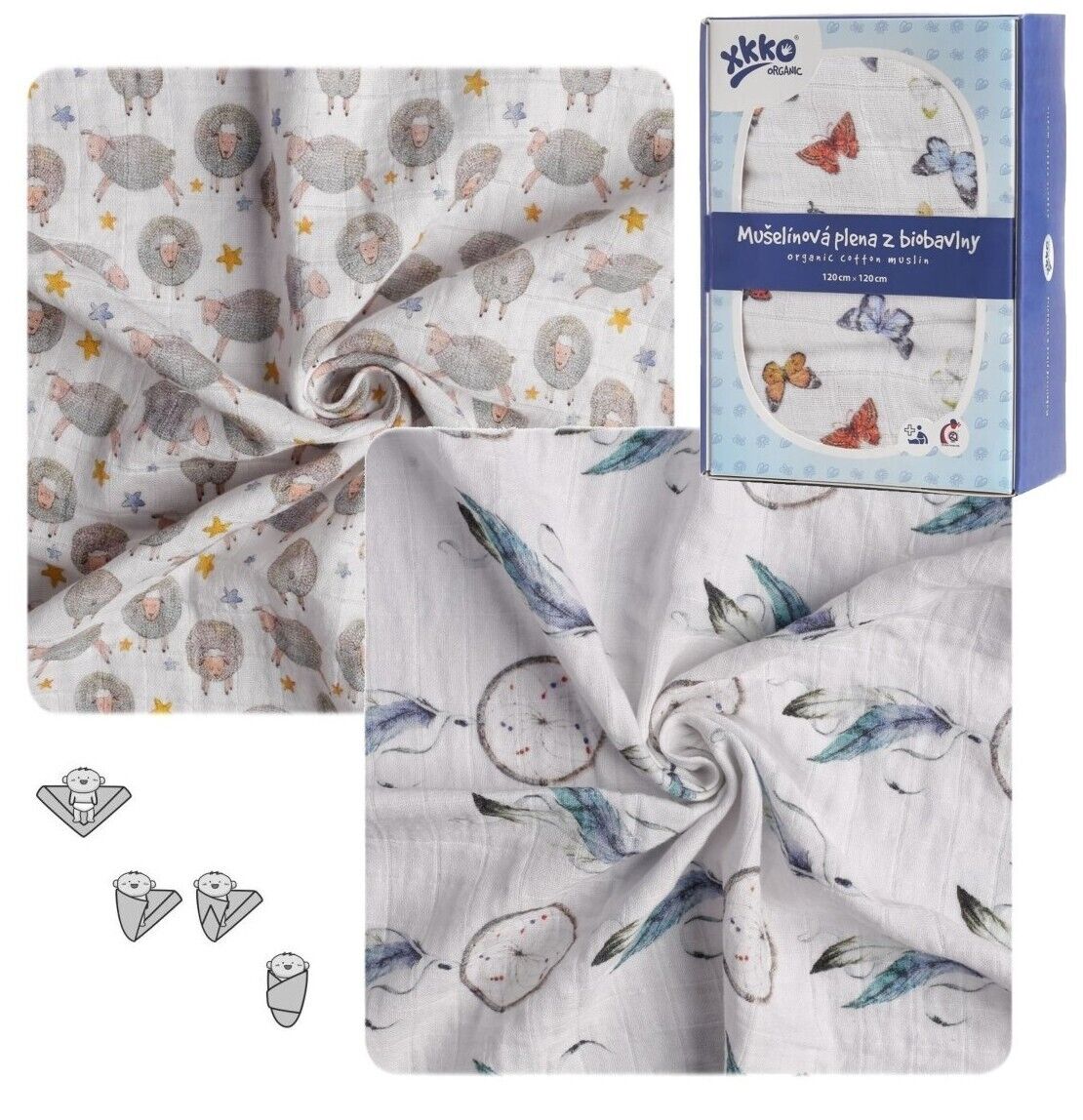 xkko Baby Pucktuch 120x120 cm Musselin aus Bio Baumwolle