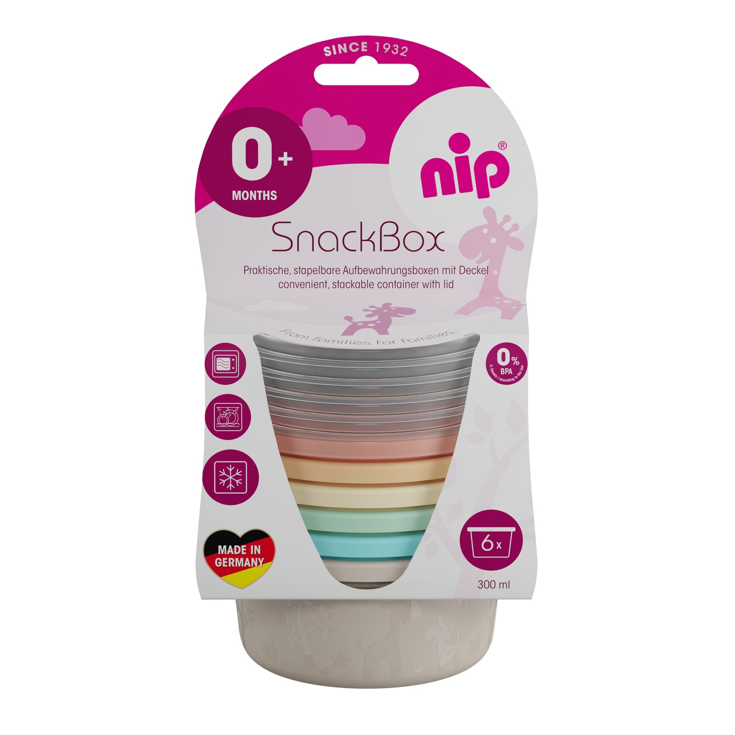 6er Nip Snackbox Pastell mit transparentem Deckel
