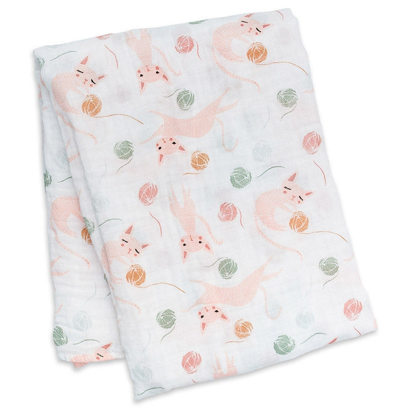 Lulujo Swaddle Mulltuch Pucktuch 120cm Katzen Rosa