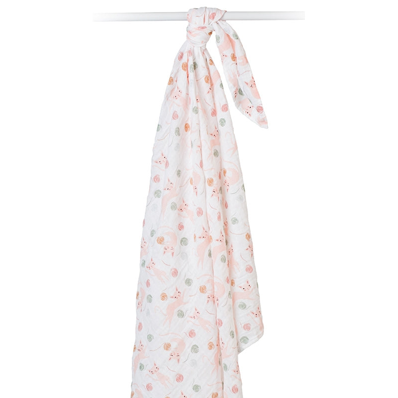 Lulujo Swaddle Mulltuch Pucktuch 120cm Katzen Rosa