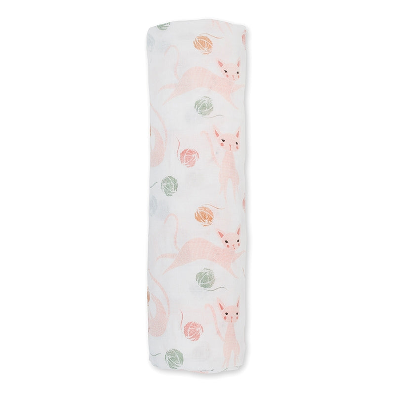 Lulujo Swaddle Mulltuch Pucktuch 120cm Katzen Rosa