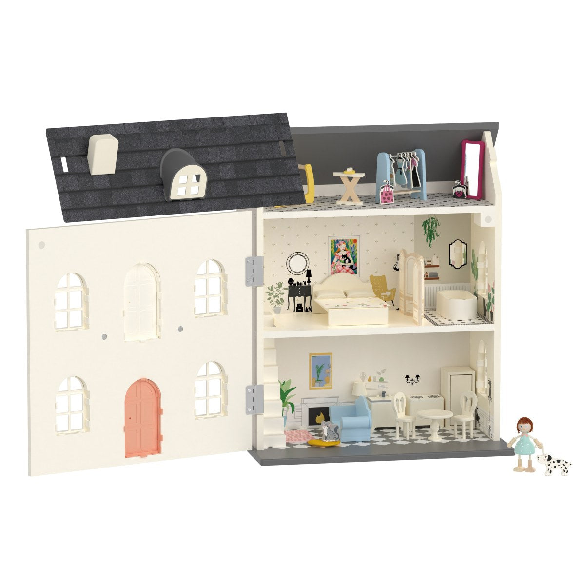 Classic World Vintage Puppenhaus aus Holz 3J+, 36 Teile