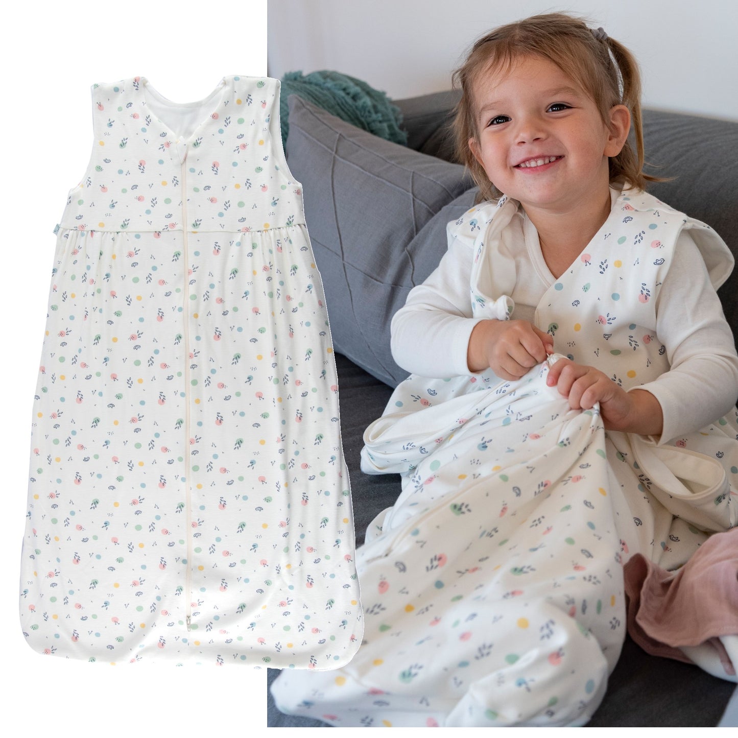 Popolini Übergangs Schlafsack 2-lagig Birdy Dots Rosa Baumwolle