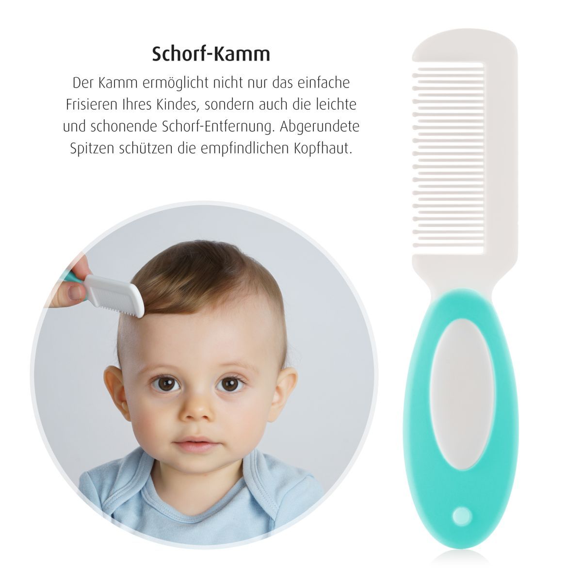 Reer Baby Pflegeset Babybürste, Kamm, Feile, Nagelschere und Clips