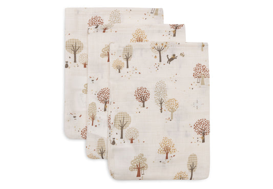 Jollein Mull Waschhandschuh 15x20cm - Tiny Park 3er Pack