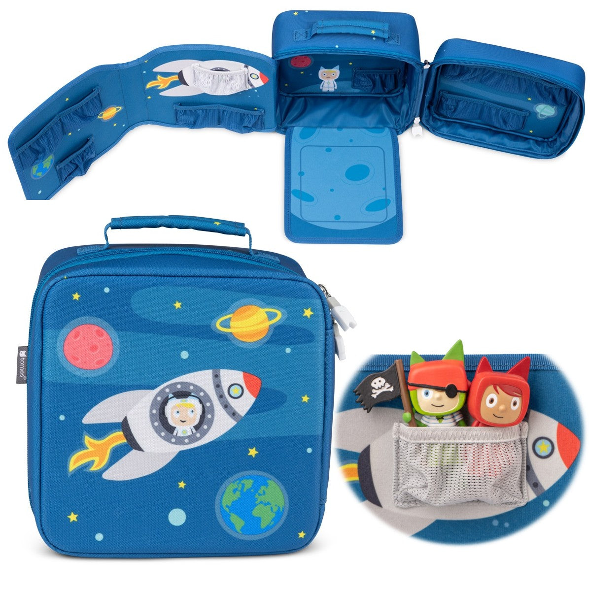 tonie aufbewahrung unterwegs tonies Bühnen Transporter Weltall, Blaue Tasche für tonies – Baby-Weingart