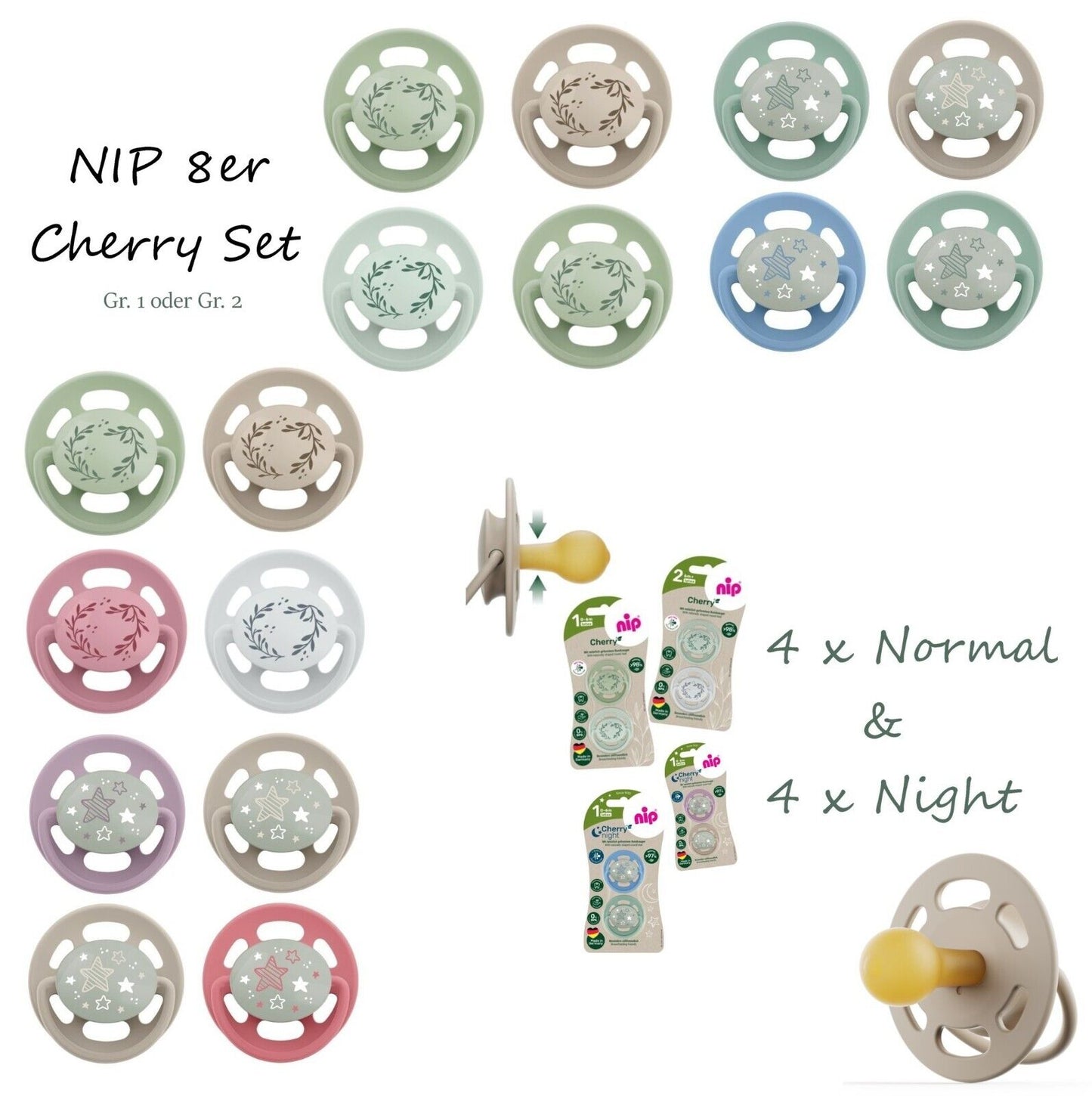 NIP Cherry Greenline Schnuller 8er Pack Latex Kirschform