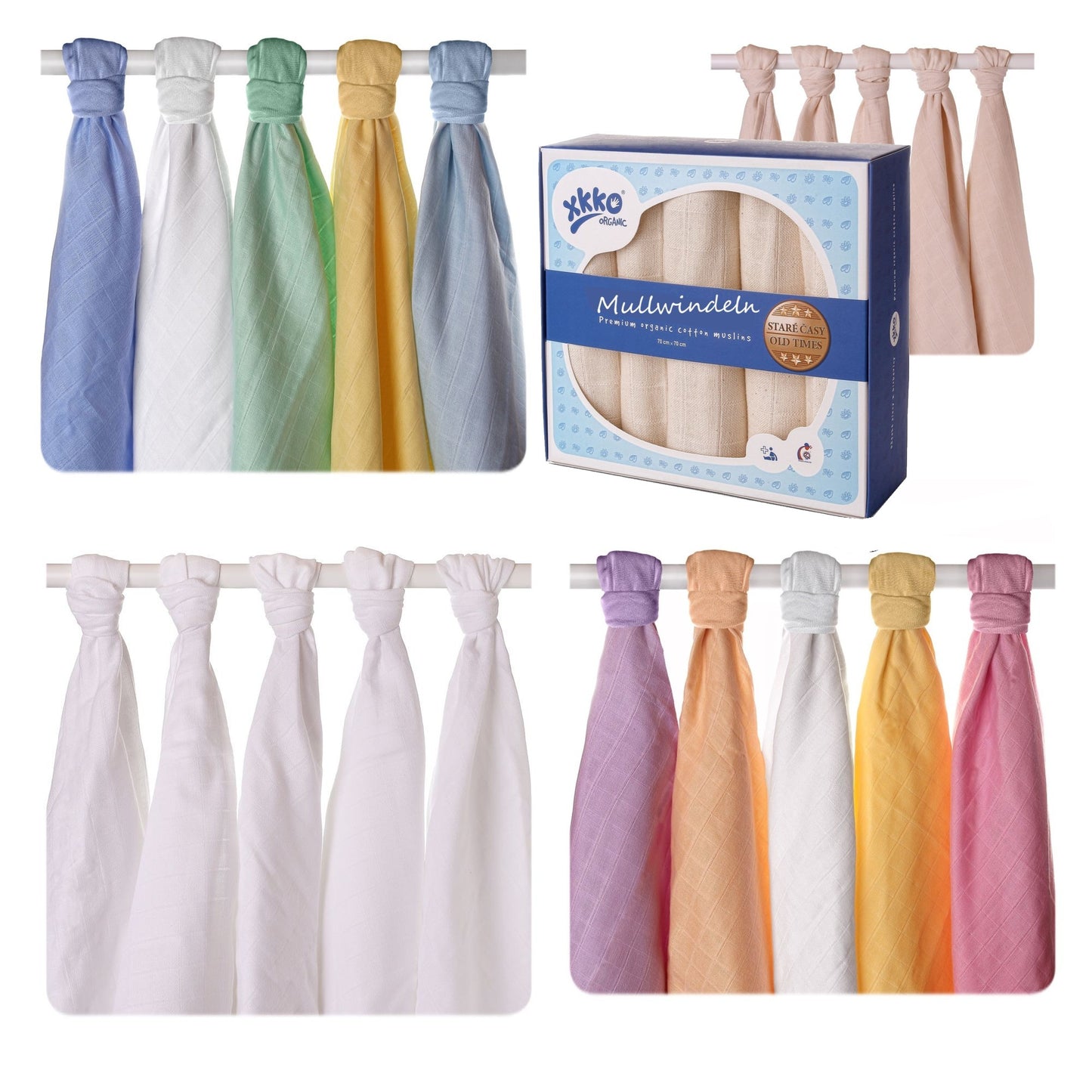 XKKO Bio Baumwolle Mullwindeln 5er Pack 70x70 cm