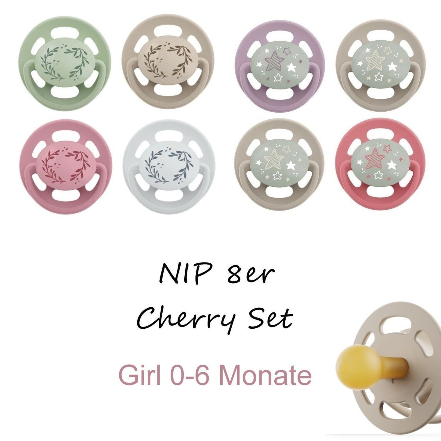 NIP Cherry Greenline Schnuller 8er Pack Latex Kirschform