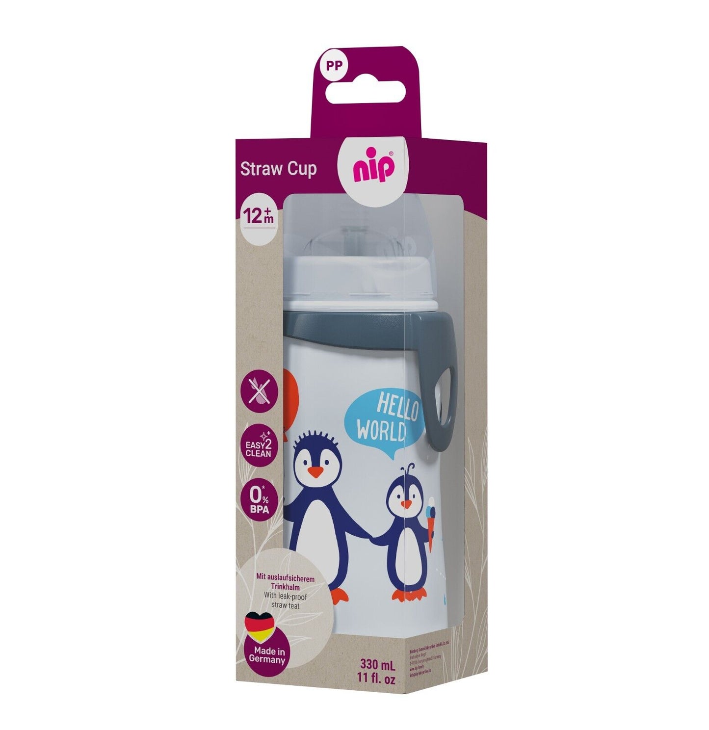 Nip Kinder Trinkflasche Strohhalmbecher Kids Straw Cup 330ml PP