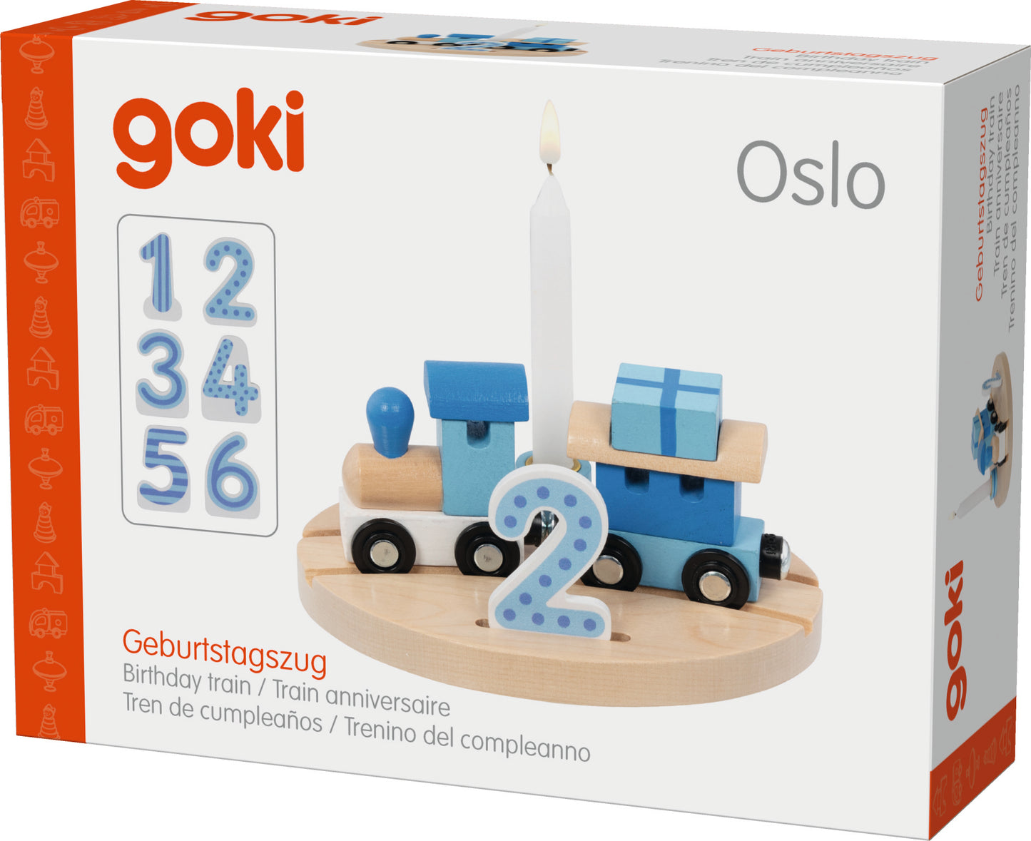 Goki Geburtstagszug Lille Pink oder Oslo Blau mit Zahlen 1-6