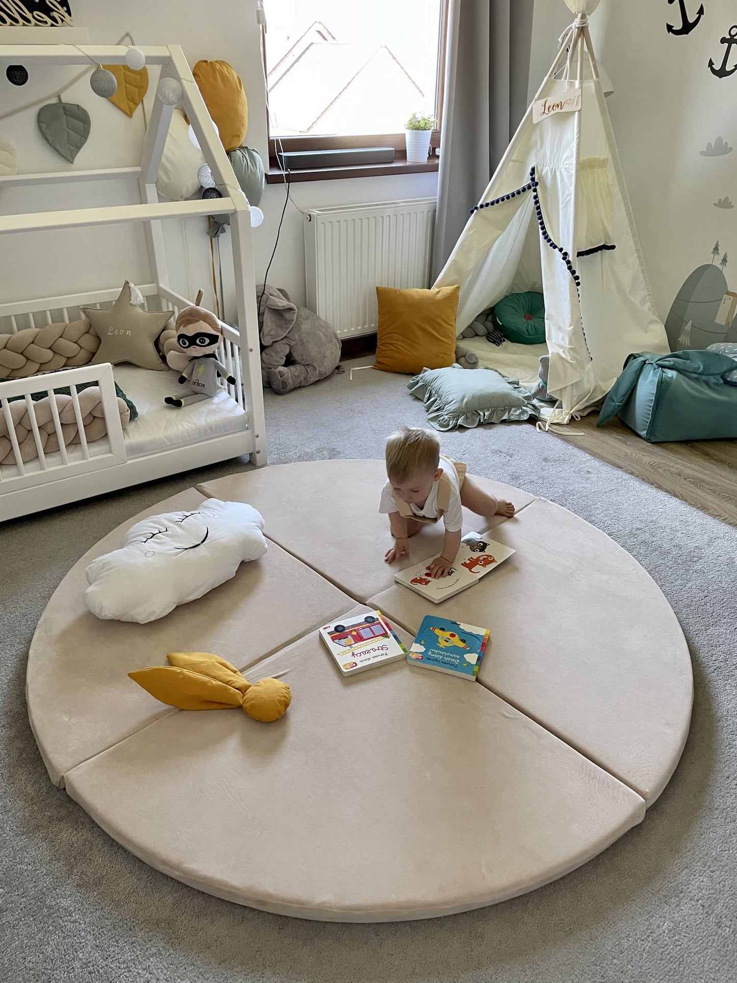 Mimii Bodenmatte Kinder Spielmatte 160cm, rund faltbar