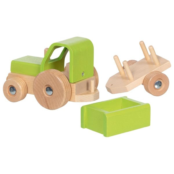 Goki Traktor mit Anhänger Holz 2J+