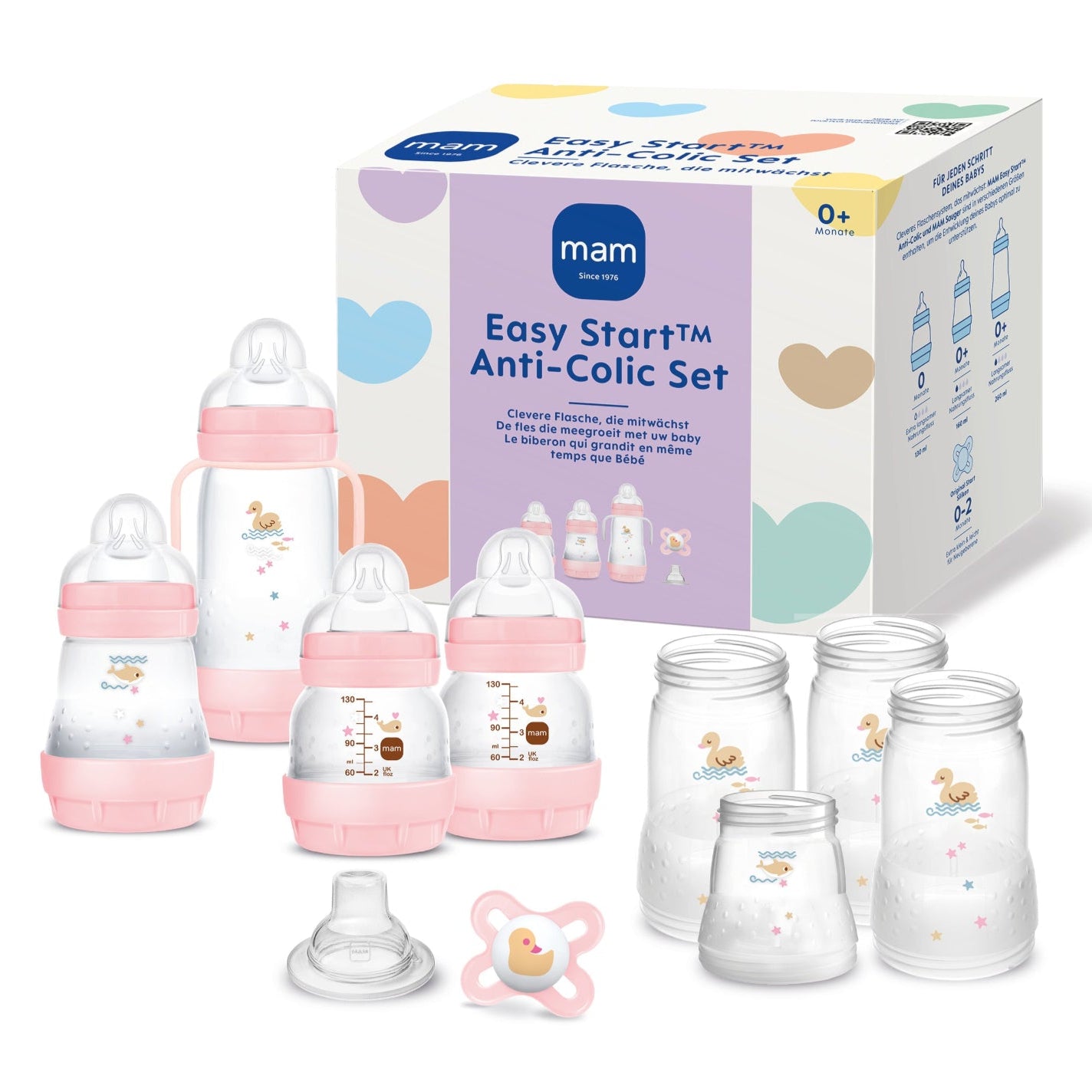 MAM Babyflaschen Erstlingsset Easy Start Medium Rosa 11-teiliges Geschenk zur Geburt