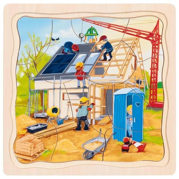 Goki 3in1 Schichtenpuzzle Wir bauen ein Haus, 3J+
