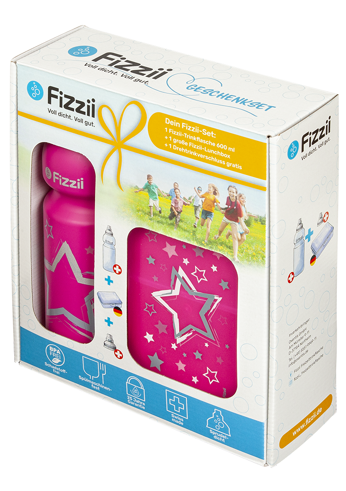 Fizzii Geschenkset Pausenbox & Trinkflasche mit Ersatzdeckel