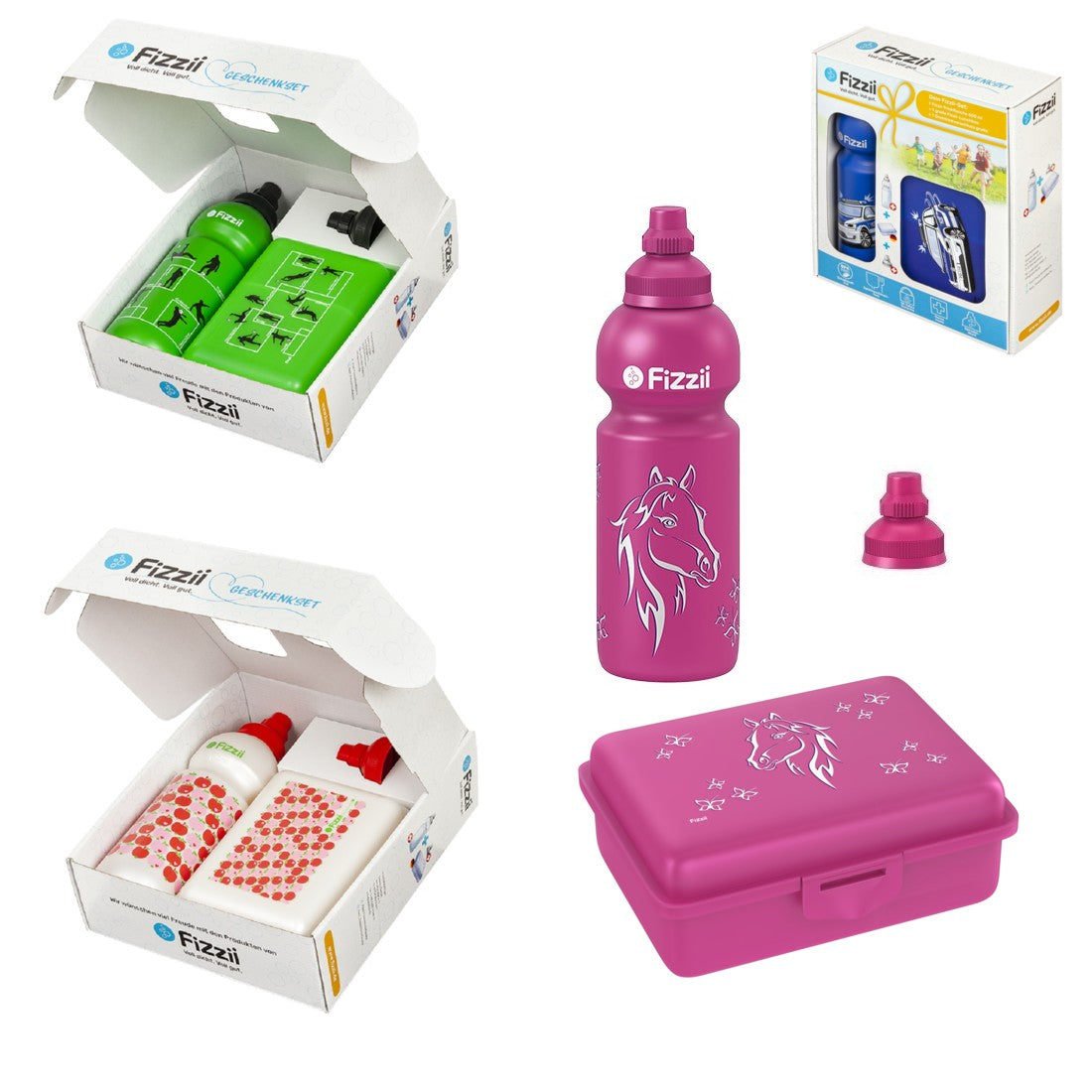 Fizzii Geschenkset Pausenbox & Trinkflasche mit Ersatzdeckel