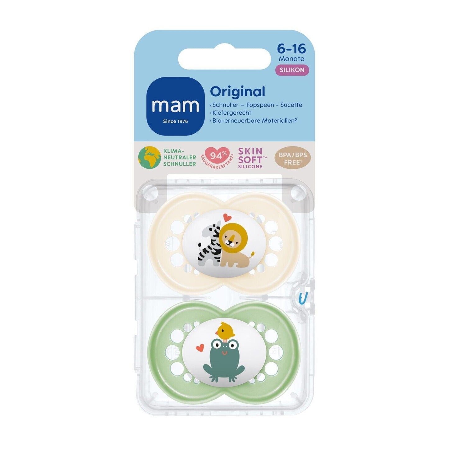 MAM ORIGINAL Silikon Schnuller Symmetrisch Oval Junge / Mädchen 0-6M 6-16M + Box