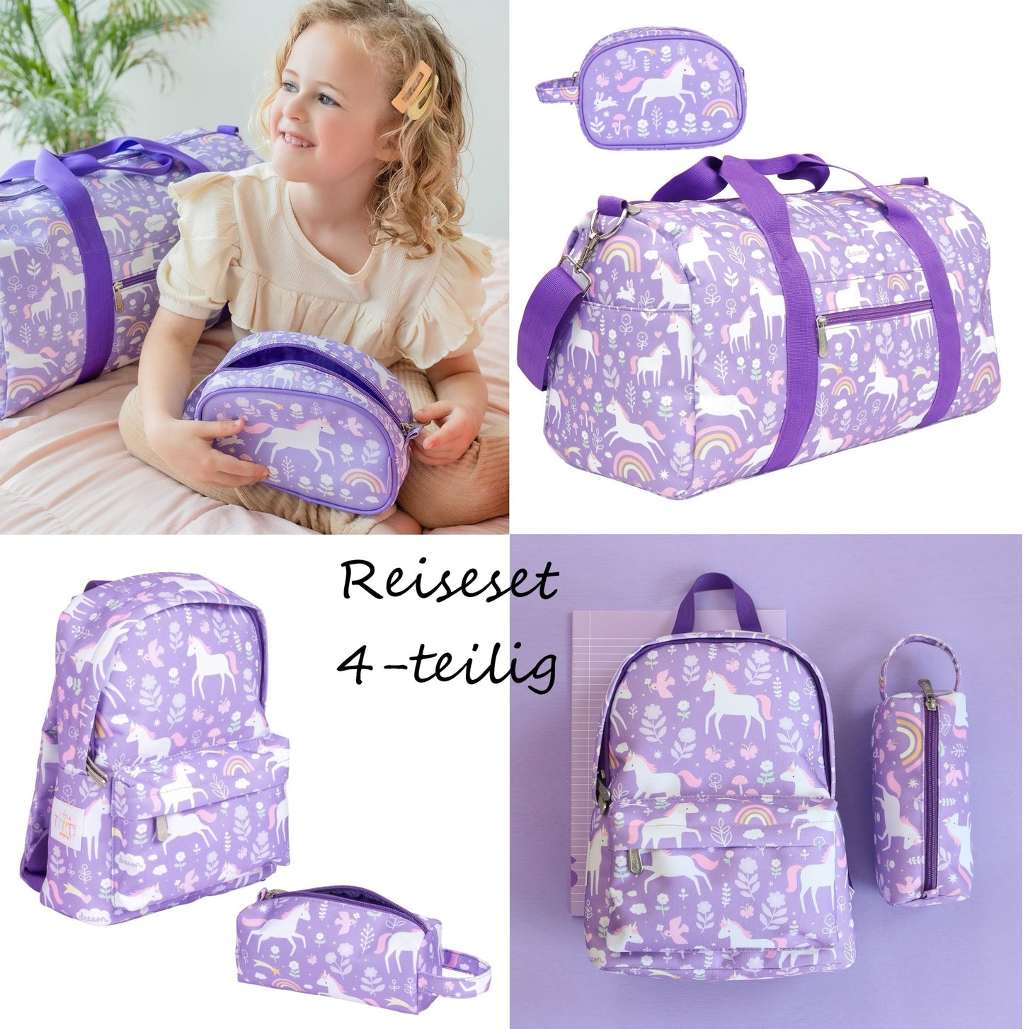 ALLC Kinder Reisegepäck Set Einhorn Lila 4tlg
