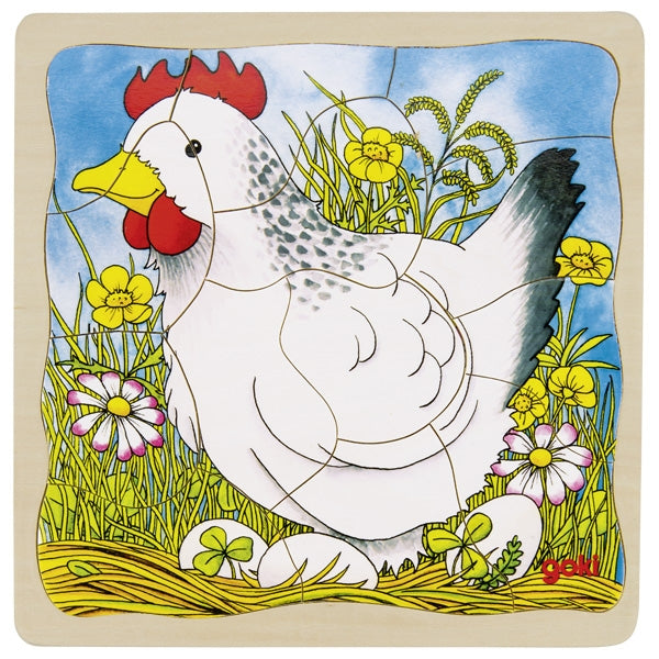 Goki 4 in1 Schichtenpuzzle Das Huhn, 3J+