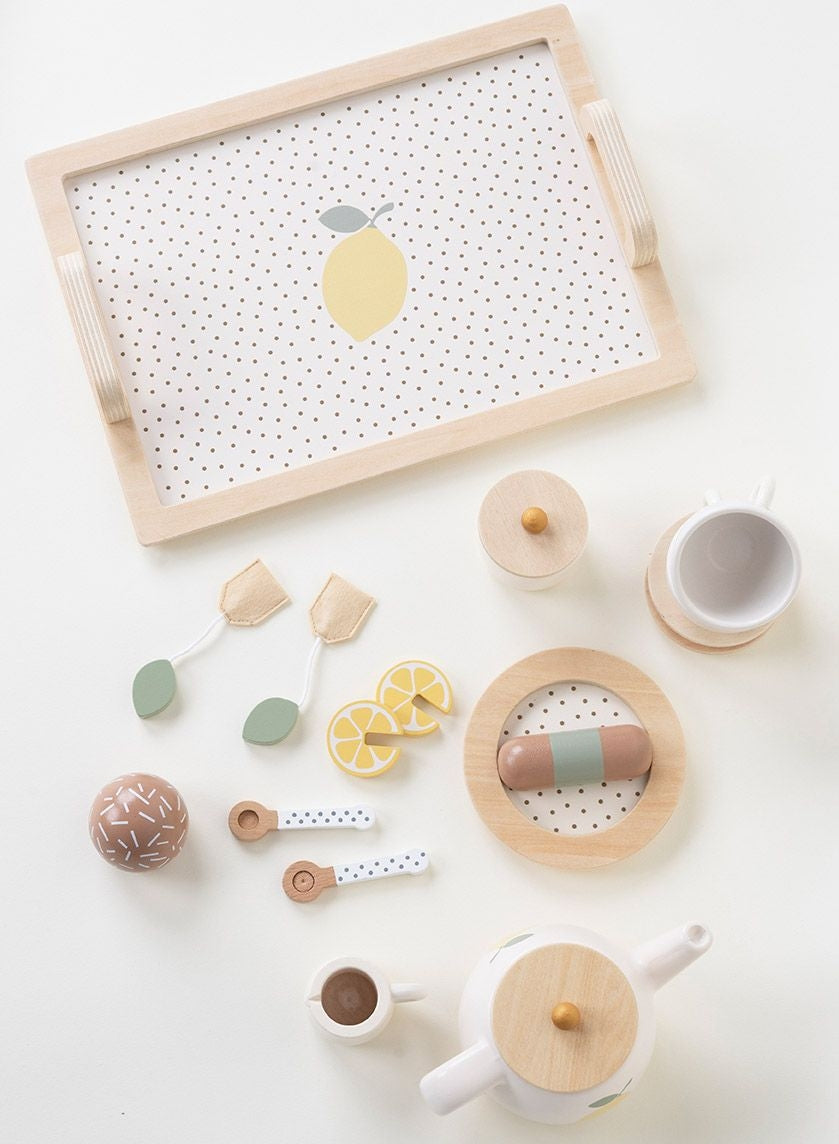 Jabadabado Kinder Puppengeschirr Afternoon Tea Spielset Zitrone aus Holz 3+