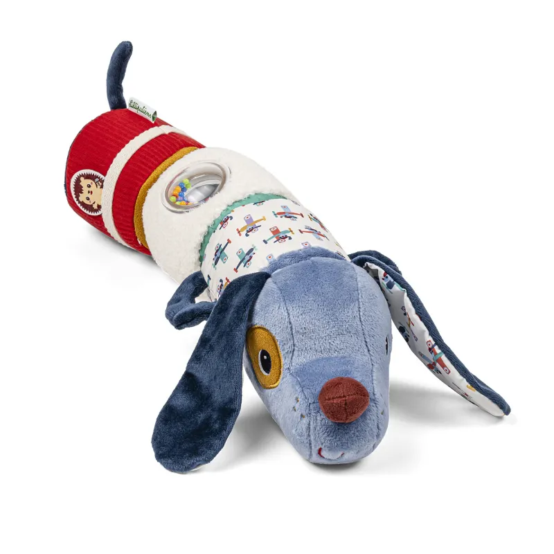 Leucht Plüsch Geräuscherolle Rassel Hund Jules blau