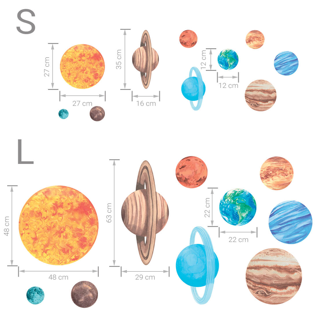 Pastelowe Love Wandaufkleber Sticker Set Unser Sonnensystem