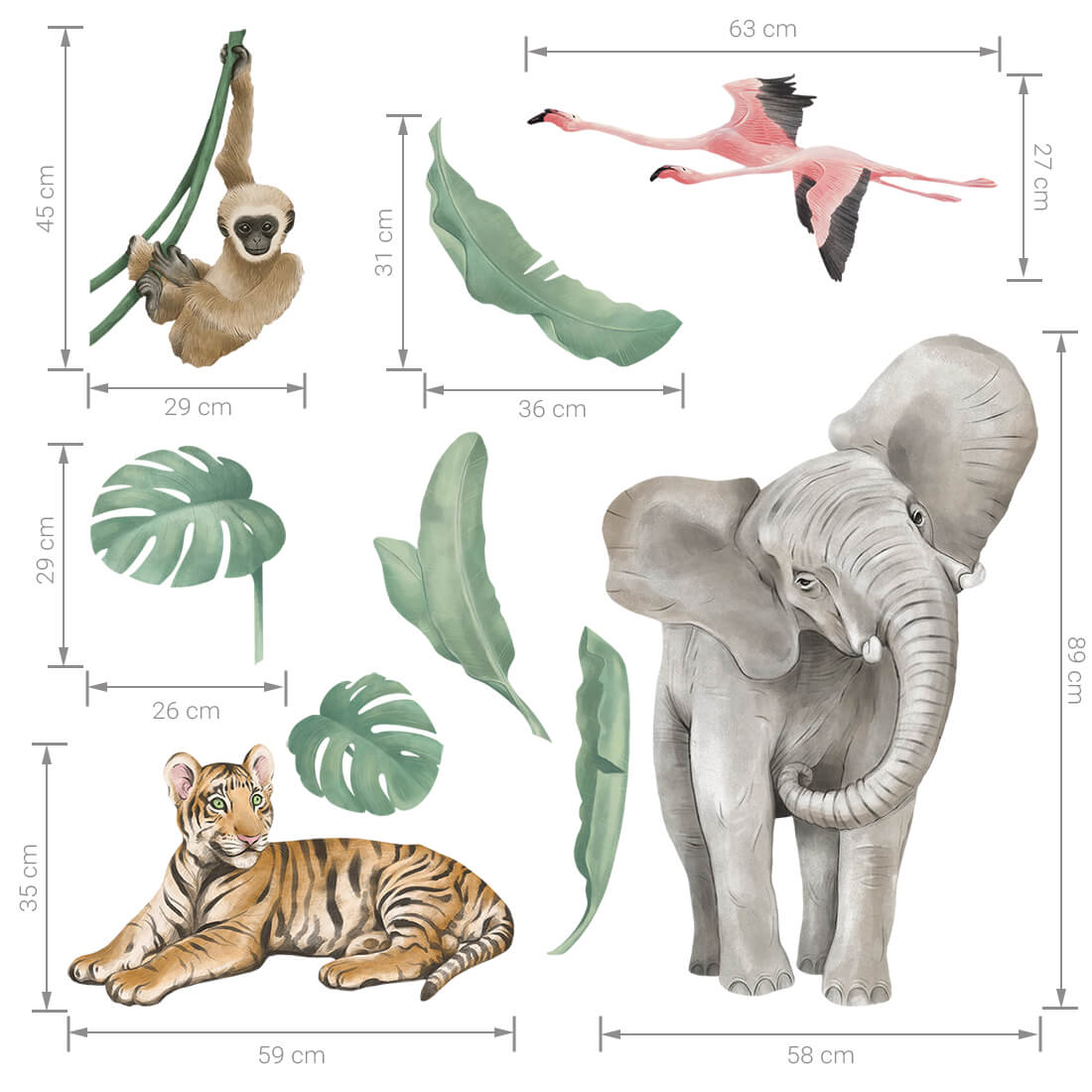 Pastelowe Love Wandaufkleber Sticker Safari Tiere