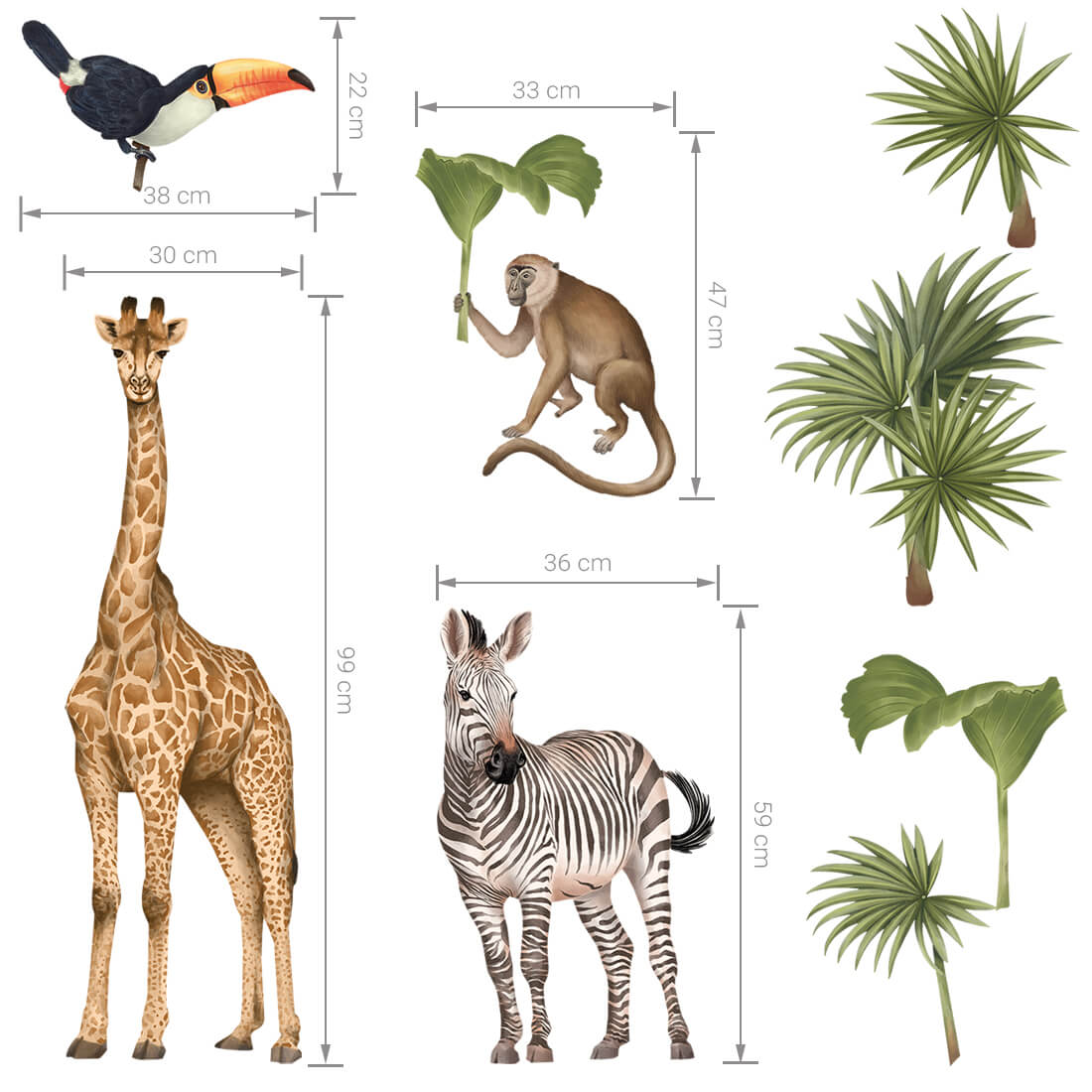 Pastelowe Love Wandaufkleber Sticker Safari Tiere