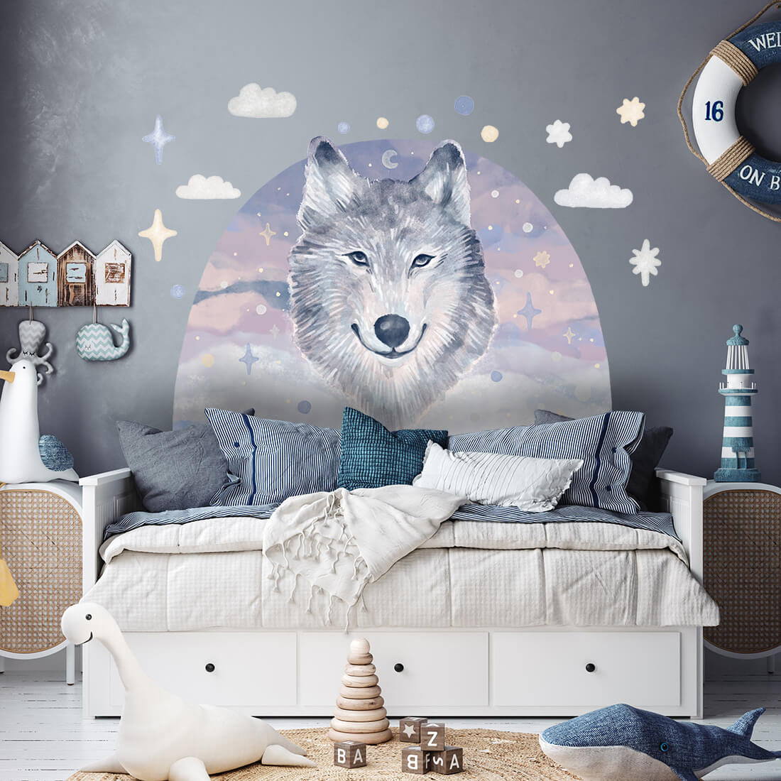 Pastelowe Love Wandaufkleber Halbkreis Sticker Wolf