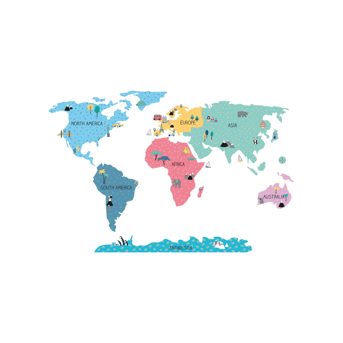 Pastelowe Love Wandaufkleber Sticker Colorful Map die Landkarte