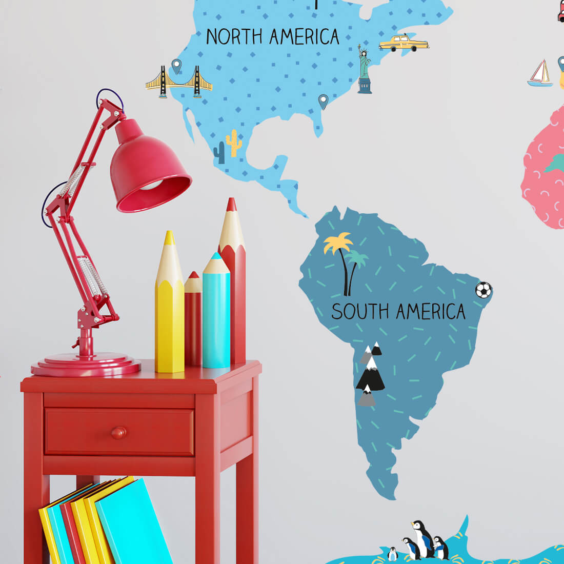 Pastelowe Love Wandaufkleber Sticker Colorful Map die Landkarte
