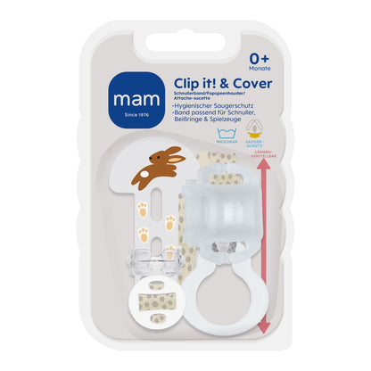 MAM Baby Schnullerband Clip it! & Cover Schnullerkette mit Saugerschutz Box