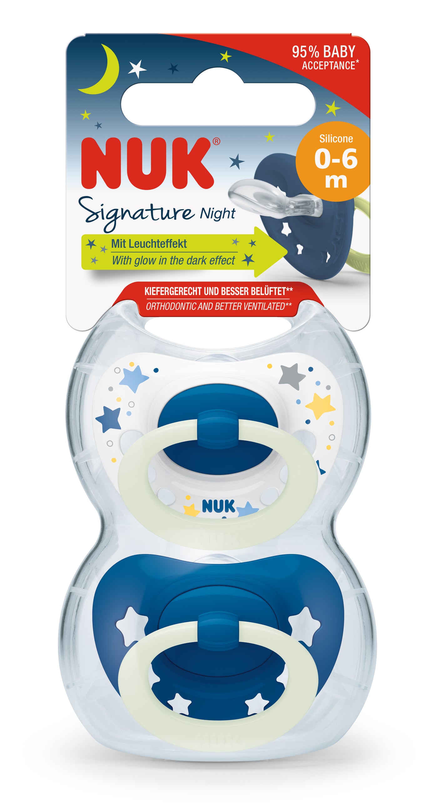 NUK Signature Night Baby Silikon Schnuller Nuckel in 2er Schnullerbox Transportbox
