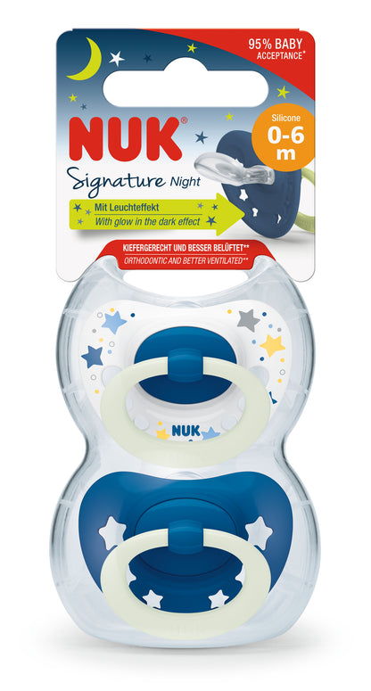 NUK Signature Night Baby Silikon Schnuller Nuckel in 2er Schnullerbox Transportbox