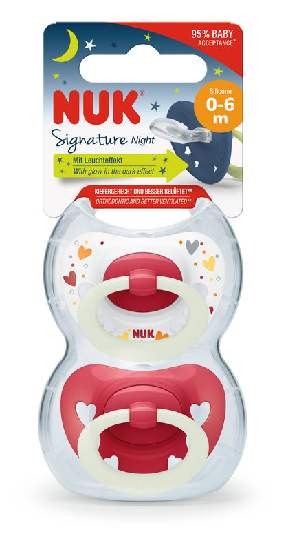 NUK Signature Night Baby Silikon Schnuller Nuckel in 2er Schnullerbox Transportbox