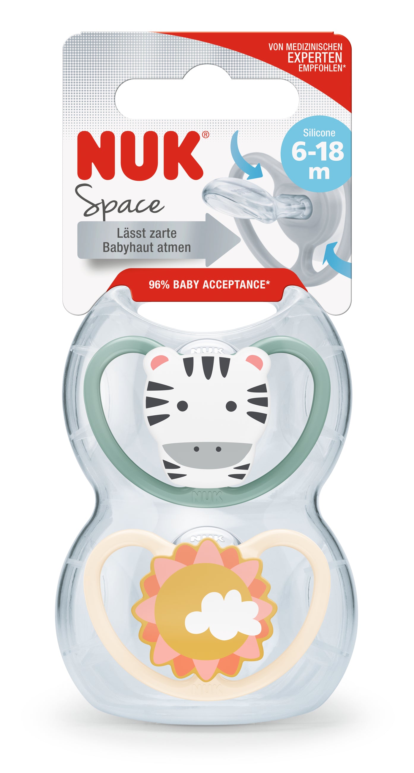 NUK Space Silikon-Schnuller in extra flacher kiefergerechter Form - inkl. Box