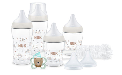 Nuk Perfect Match Geschenkset 0-6m Regenbogen 4x Babyflasche & 1x Schnuller & Flaschenbürste