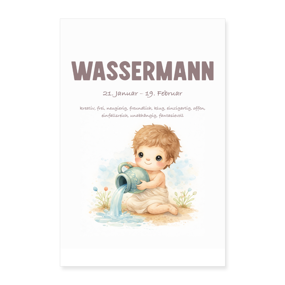 Baby Sternzeichen Poster Wassermann Junge 40x60 cm - Weiß