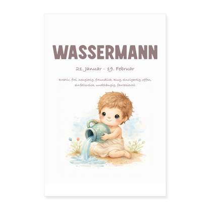 Baby Sternzeichen Poster Wassermann Junge 40x60 cm - Weiß