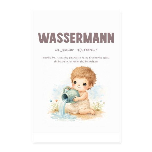 Baby Sternzeichen Poster Wassermann Junge 40x60 cm - Weiß