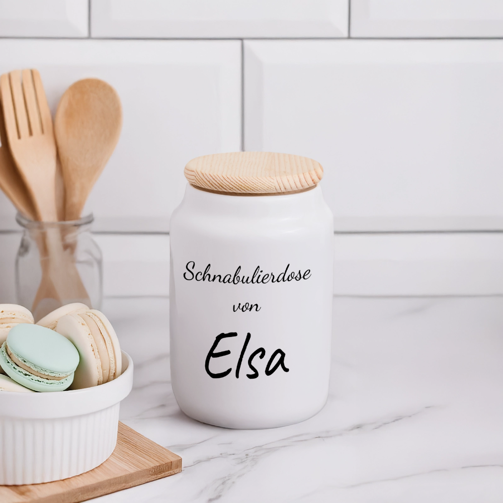 Kinder Keksdose weiß mit Holzdeckel und Name - Weiß